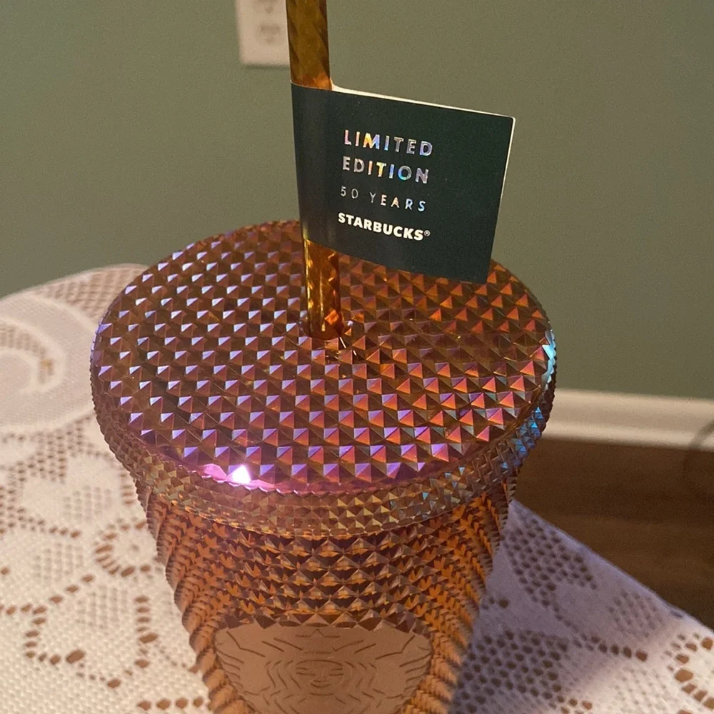 BNWT Starbucks 50th anniversary gold iridescent honeycomb tumbler!
